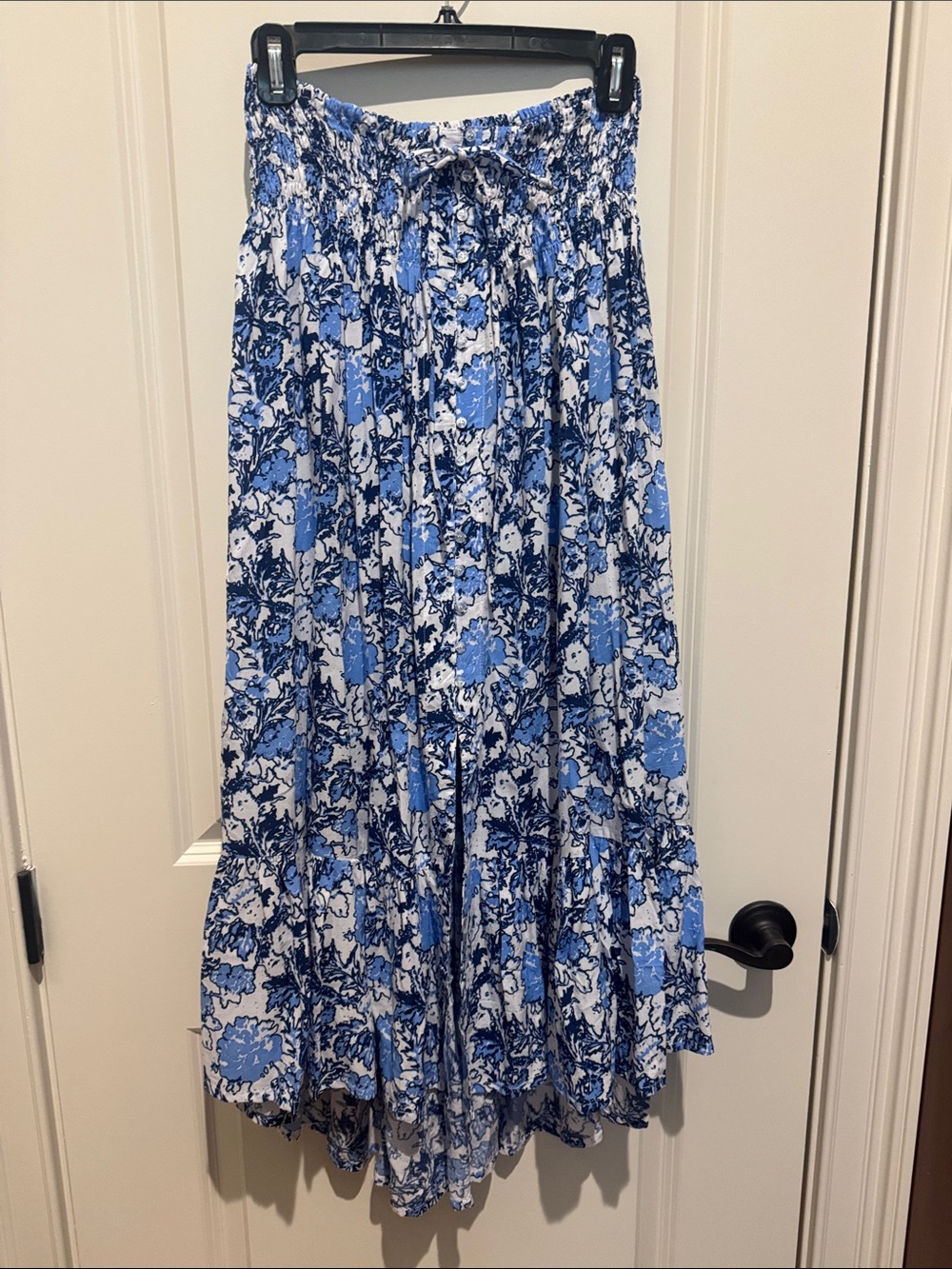 Smocked Waist Blue Floral Maxi Skirt